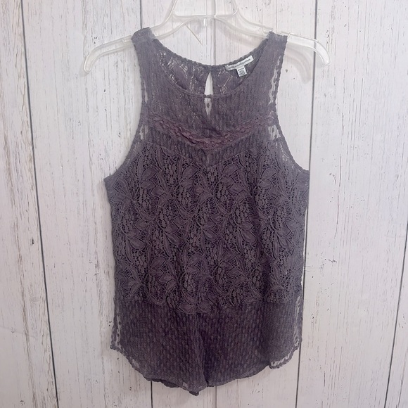 American Eagle Outfitters Purple Mauve Lace Tank Top Semi Sheer Size Small - Picture 6 of 8